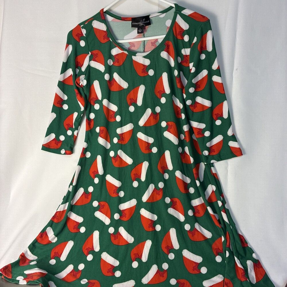 Lexington Avenue Women's S Red Green Christmas Dress? Tunic? Elbow Sleeve used